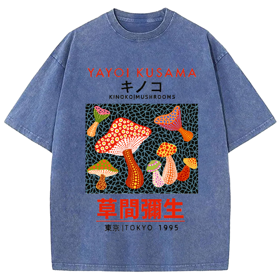 Yayoi Kusama Flower Vintage Japanese Design Washed Crew Neck T-Shirt