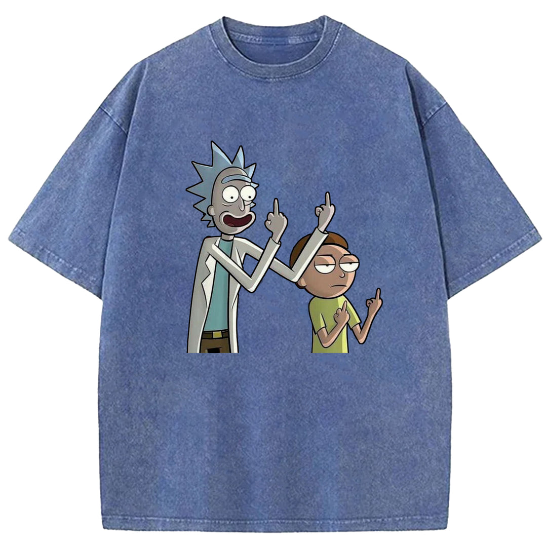 Funny Cartoon Washed Crew Neck T-shirt