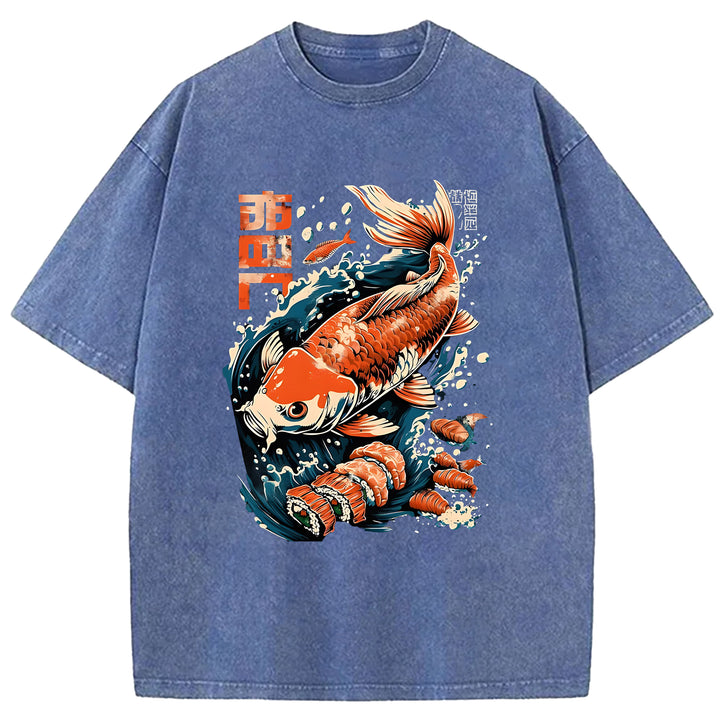 Carp And Sushi Washed Crew Neck T-Shirt