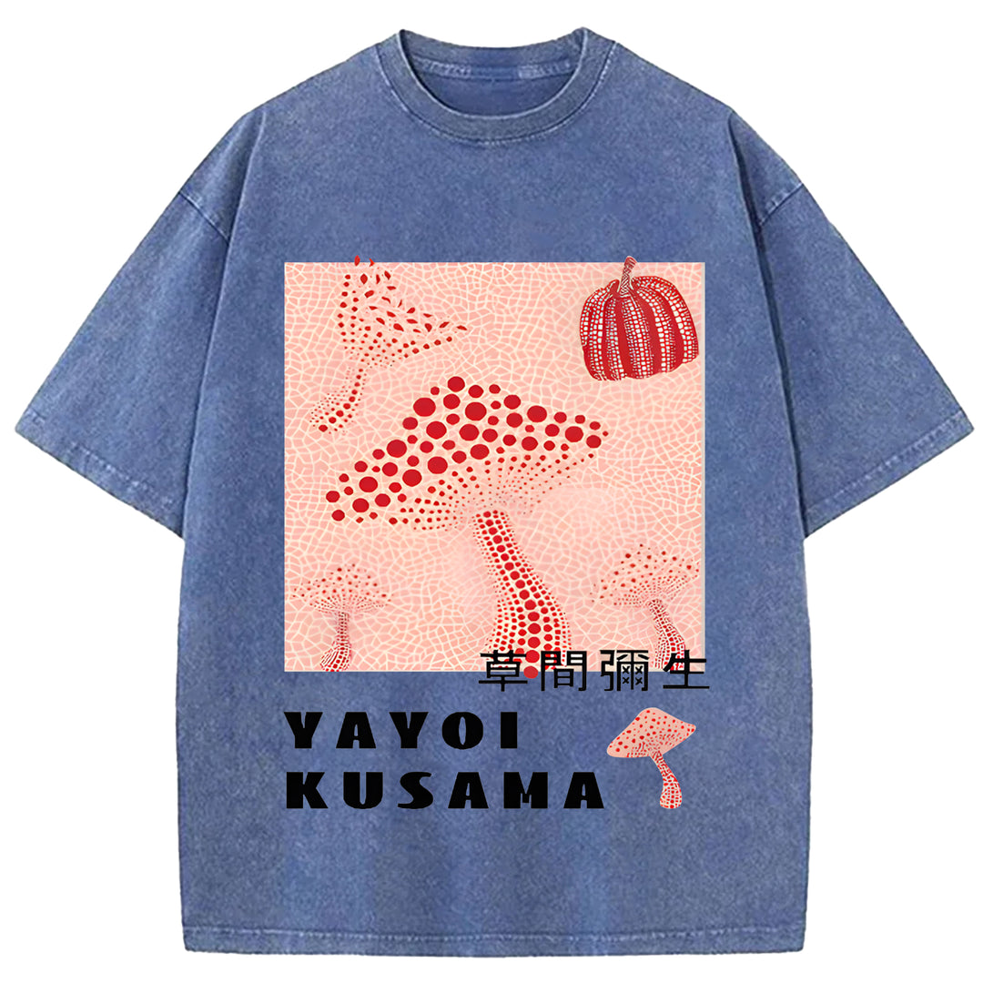 Yayoi Kusama Vintage Design Washed Crew Neck T-Shirt