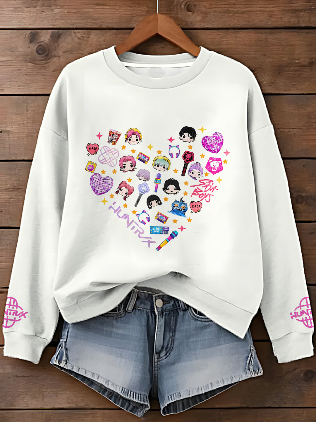 Demon Hunter Heart Printed Long Sleeve Casual Top