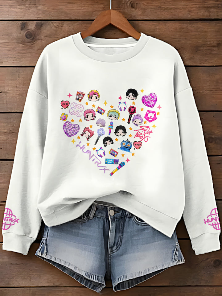 Demon Hunter Heart Printed Long Sleeve Casual Top