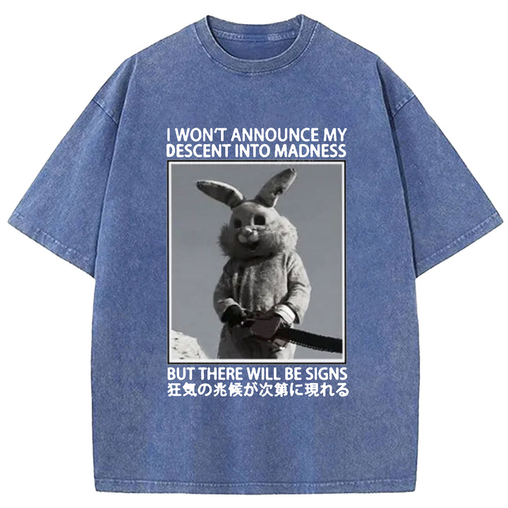 I WON'T ANNOUNCE MY DESCENT INTO MADNESS Washed Crew Neck T-shirt