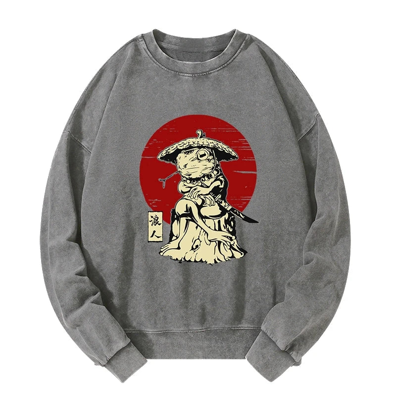 Rounin Japanese Frog Samurai Washed Sweatshirt