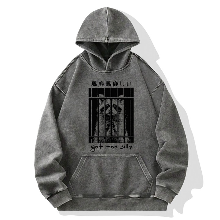 Raccoon Got Too Silly Washed Hoodie