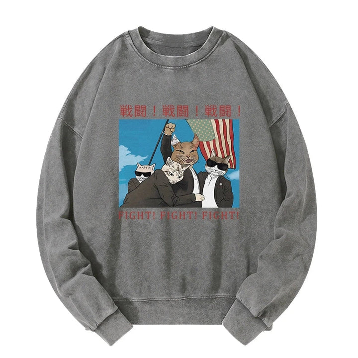 Fight Cat Japanese Washed Sweatshirt