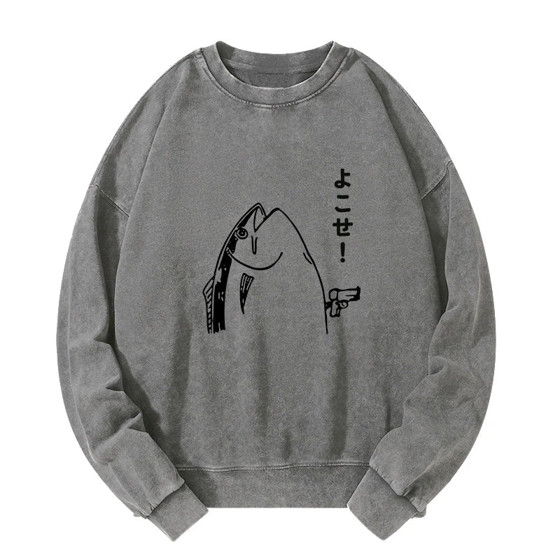 Fish Hold Up Gun Washed Sweatshirt