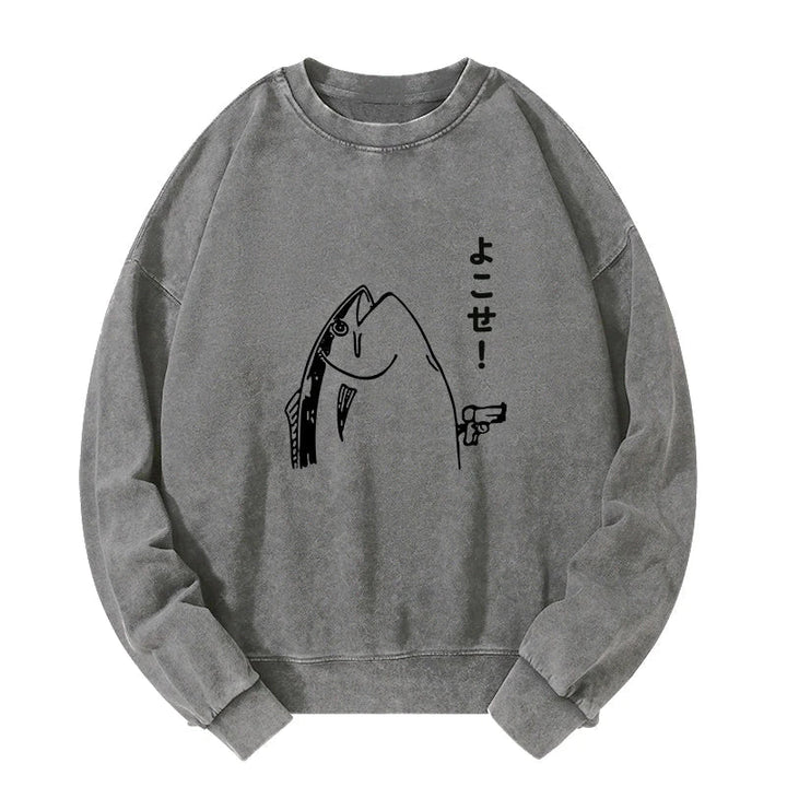 Fish Hold Up Gun Washed Sweatshirt