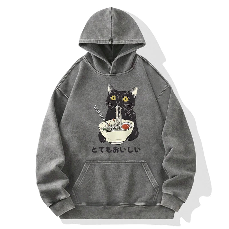 Cats Eat Ramen Noodles Washed Hoodie