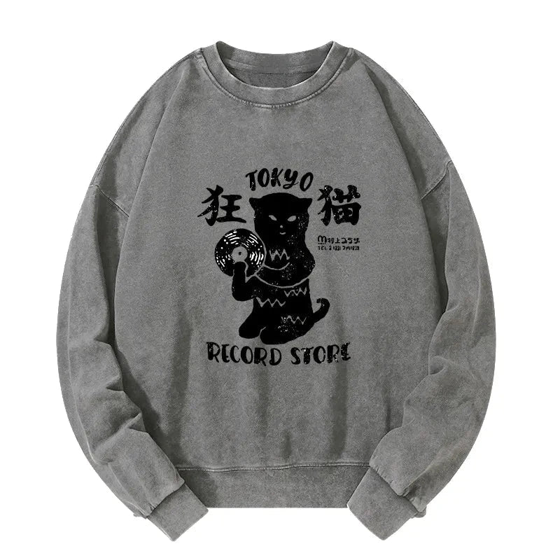 Tokyo Record Store Cat CD Washed Sweatshirt