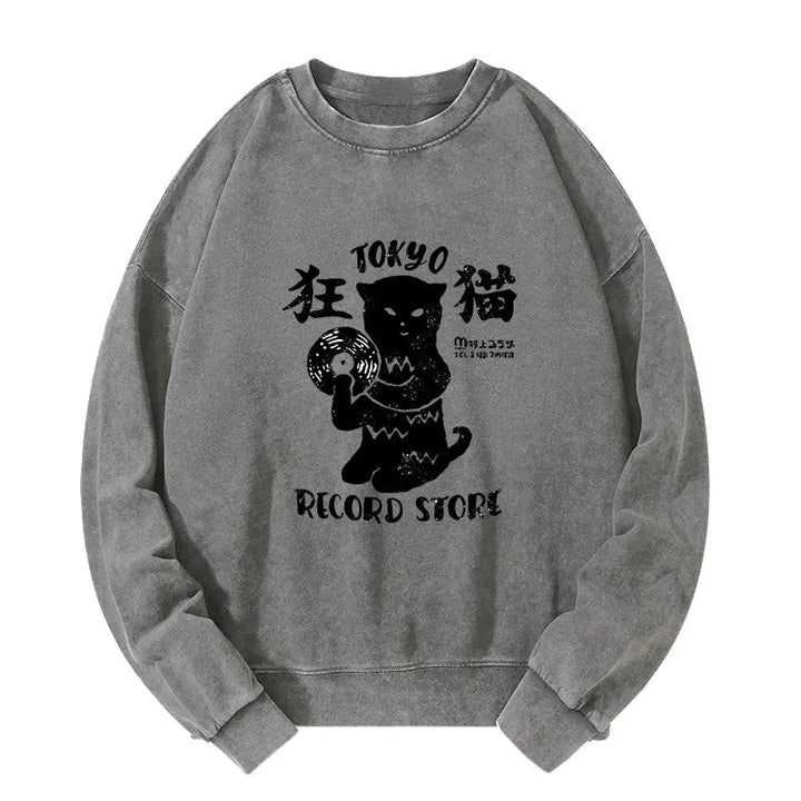 Tokyo Record Store Cat CD Washed Sweatshirt