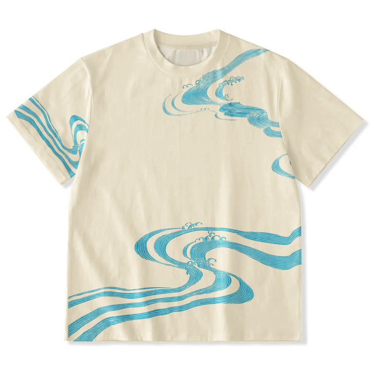 Vintage River Print Design Crew Neck T-shirt