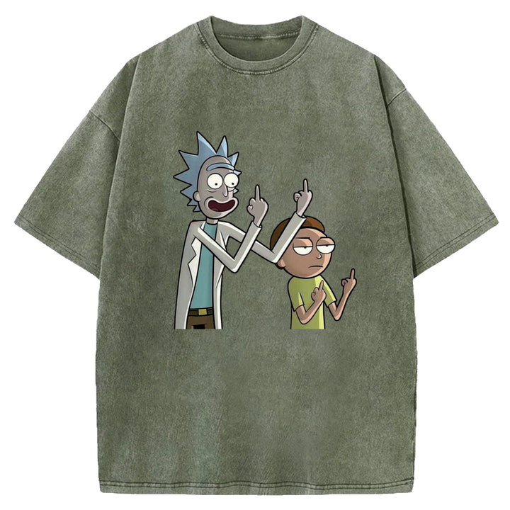 Funny Cartoon Washed Crew Neck T-shirt