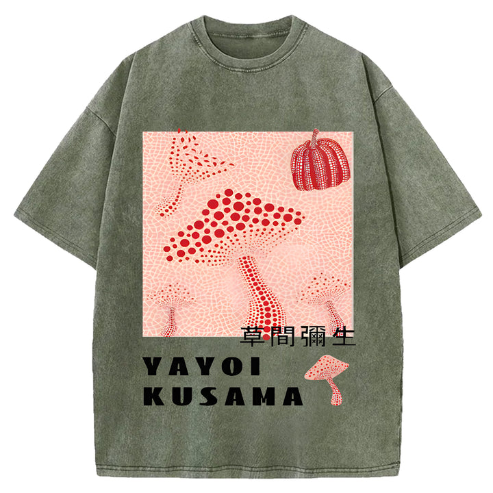 Yayoi Kusama Vintage Design Washed Crew Neck T-Shirt