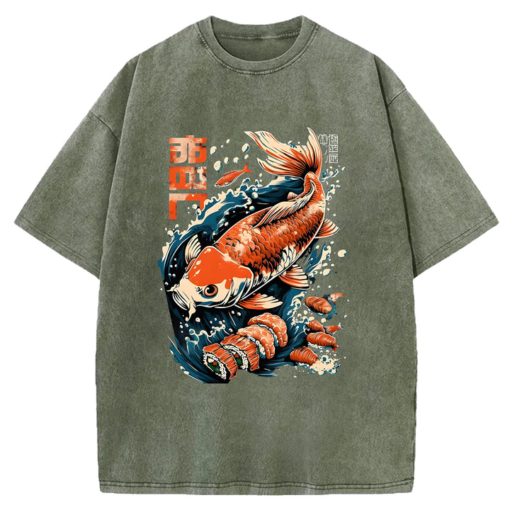 Carp And Sushi Washed Crew Neck T-Shirt