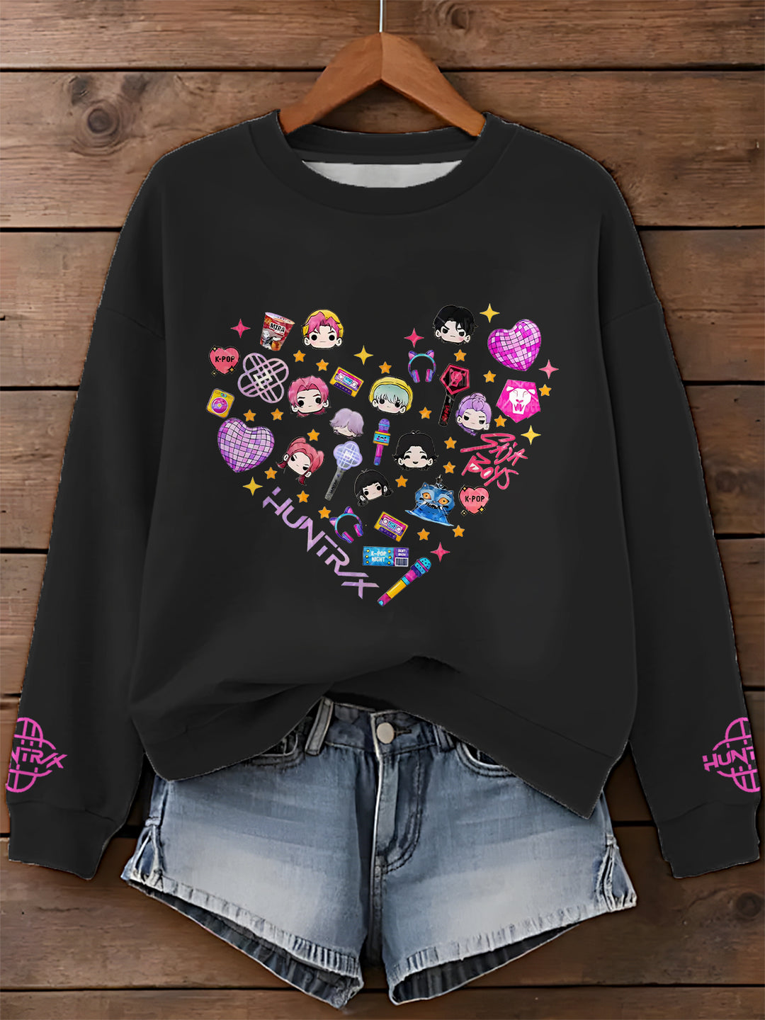 Demon Hunter Heart Printed Long Sleeve Casual Top