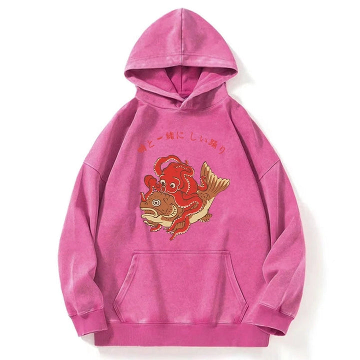 Octopus And Koi Dance Together Washed Hoodie