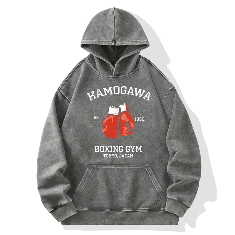 Retro Boxing Gloves Manga Anime Washed Hoodie