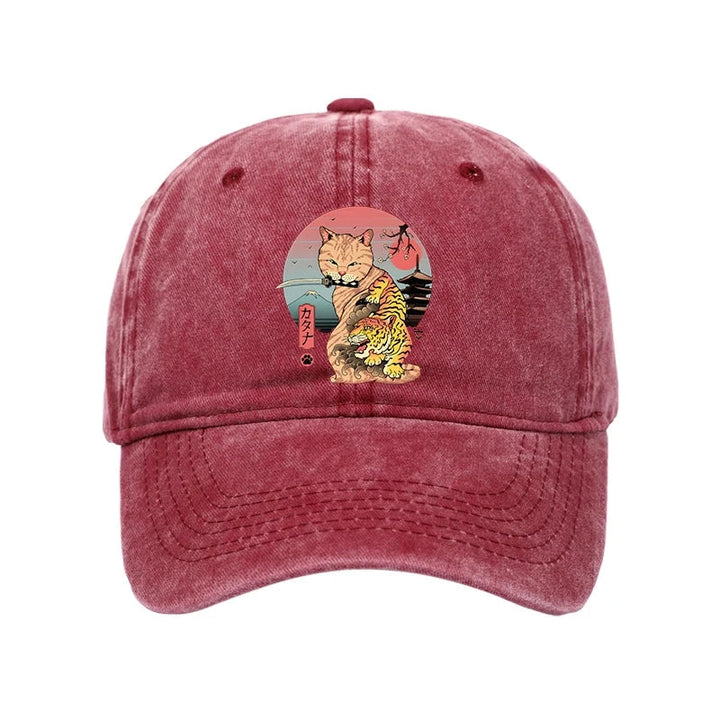Katana Cat Tattoo Washed Cap