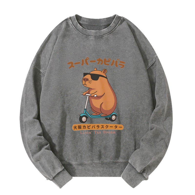 Osaka Capybara Scooter Washed Sweatshirt