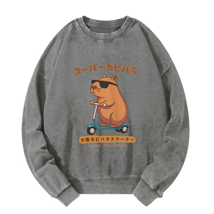 Osaka Capybara Scooter Washed Sweatshirt