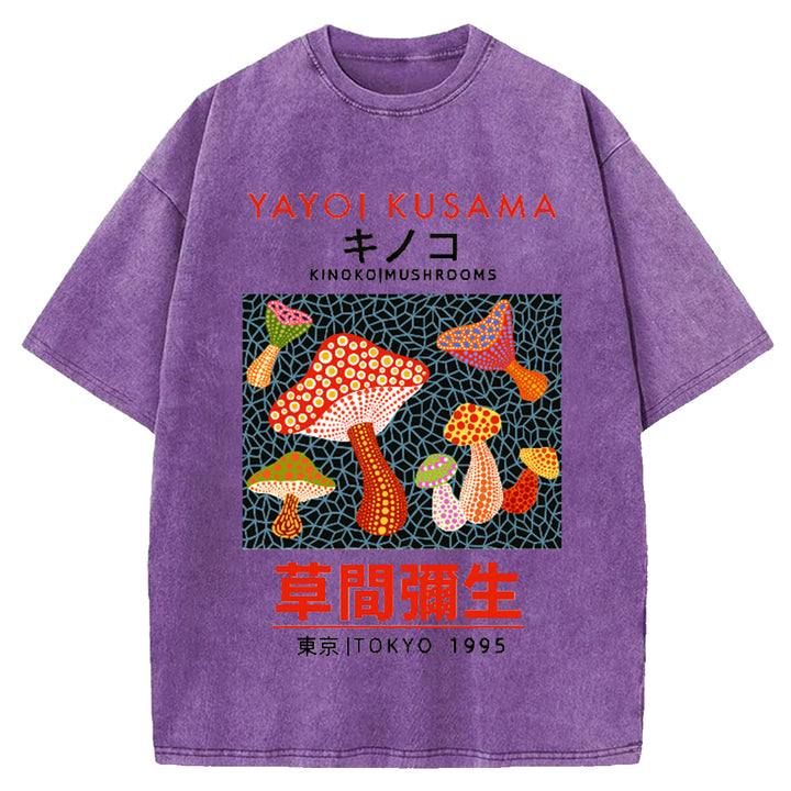 Yayoi Kusama Flower Vintage Japanese Design Washed Crew Neck T-Shirt