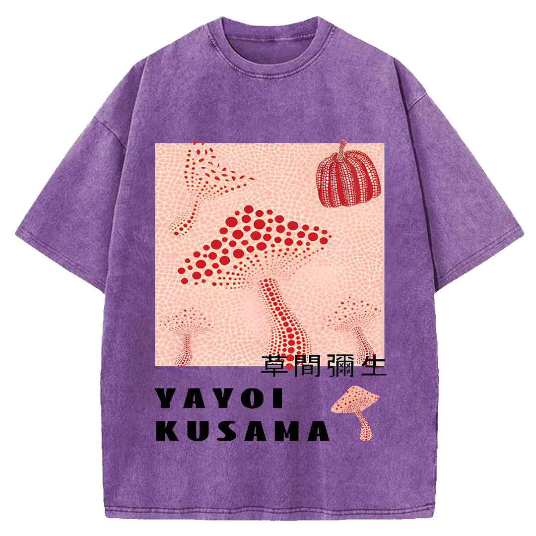 Yayoi Kusama Vintage Design Washed Crew Neck T-Shirt