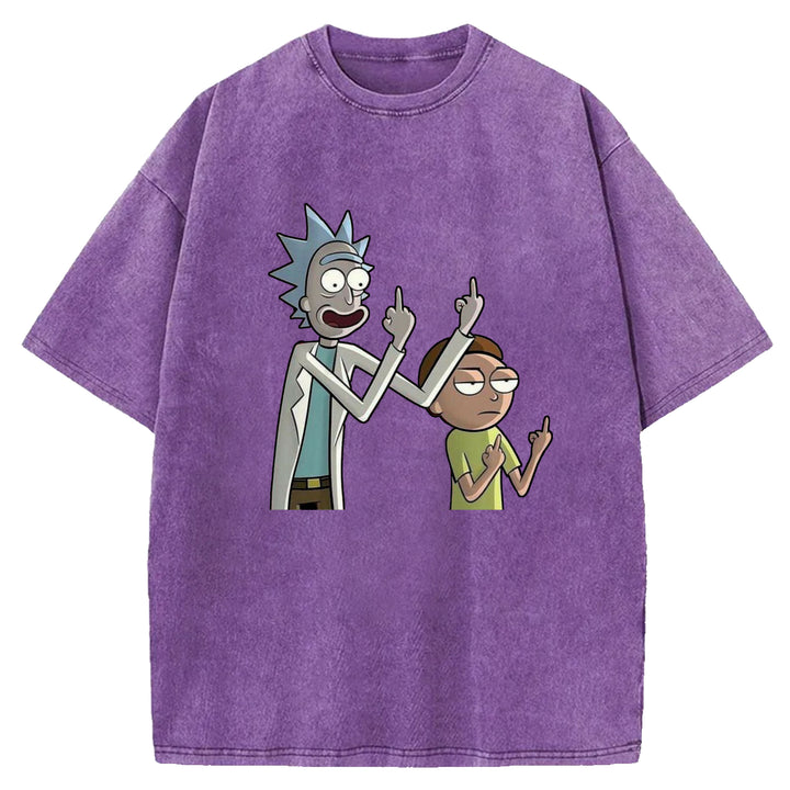 Funny Cartoon Washed Crew Neck T-shirt