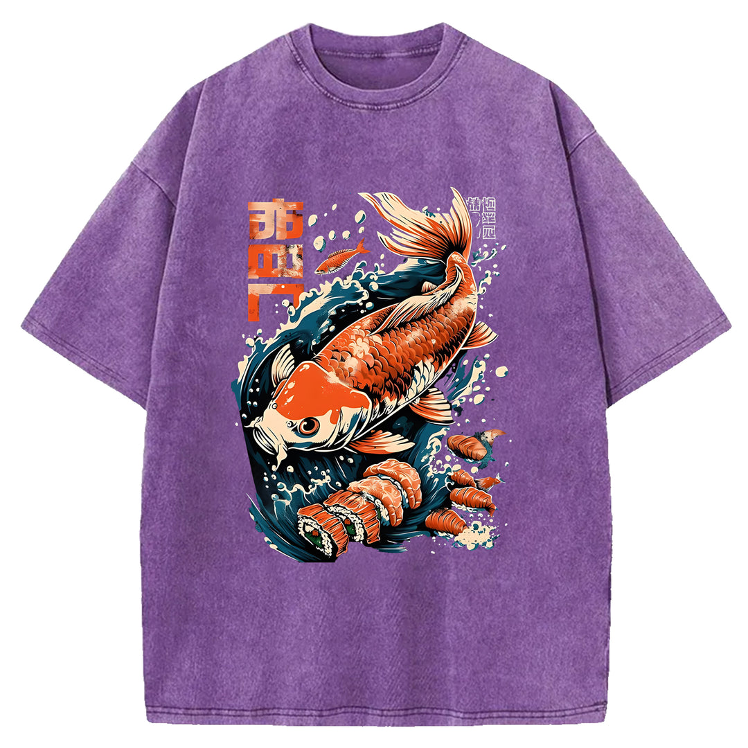 Carp And Sushi Washed Crew Neck T-Shirt