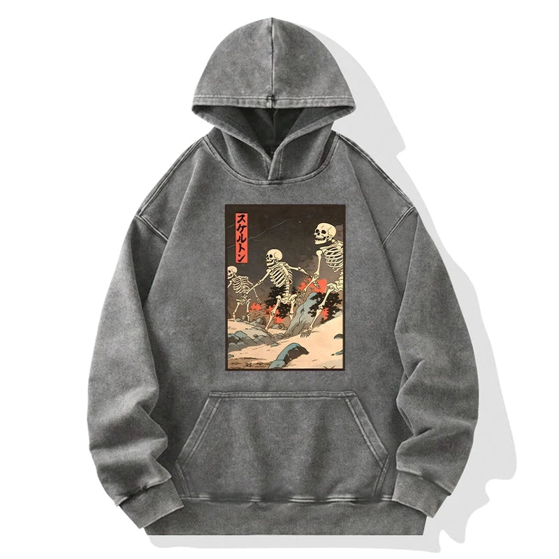 Japanese Rising Skeletons Washed Hoodie