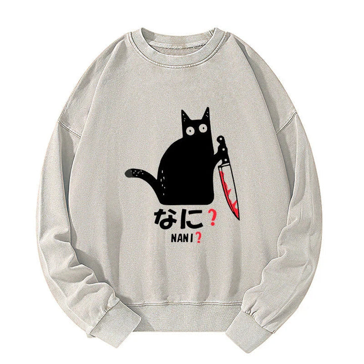A Puzzled Cat Holding A Knife Washed Sweatshirt
