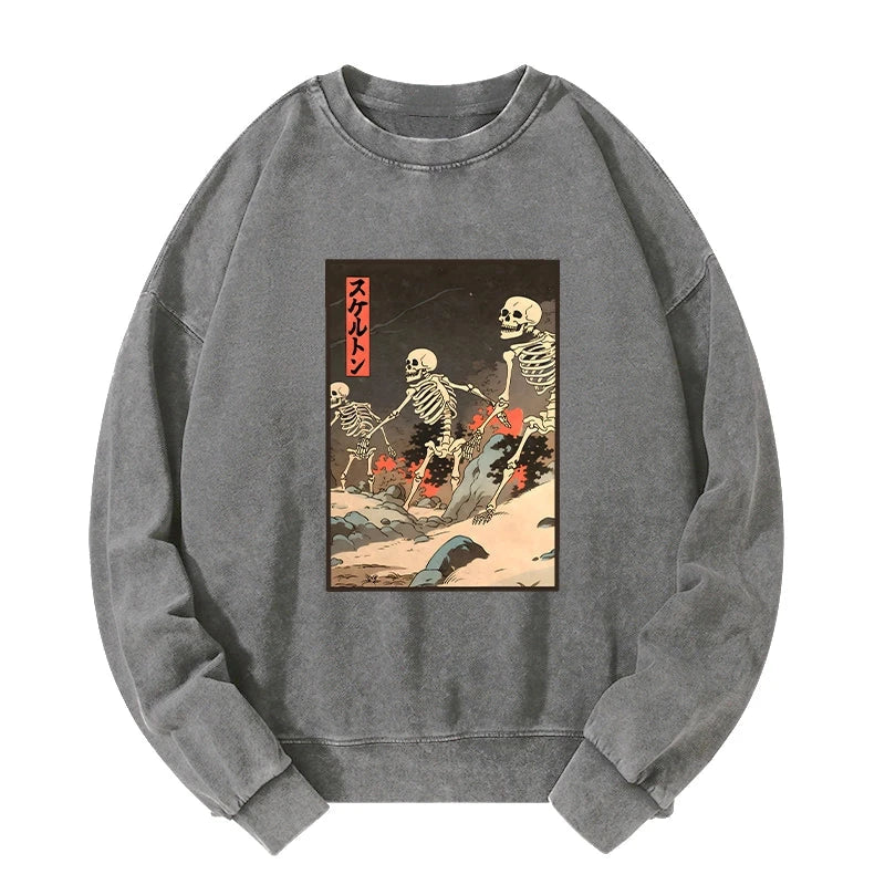 Japanese Rising Skeletons Washed Sweatshirt