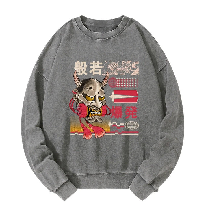 Hannya Mask Japanese Washed Sweatshirt