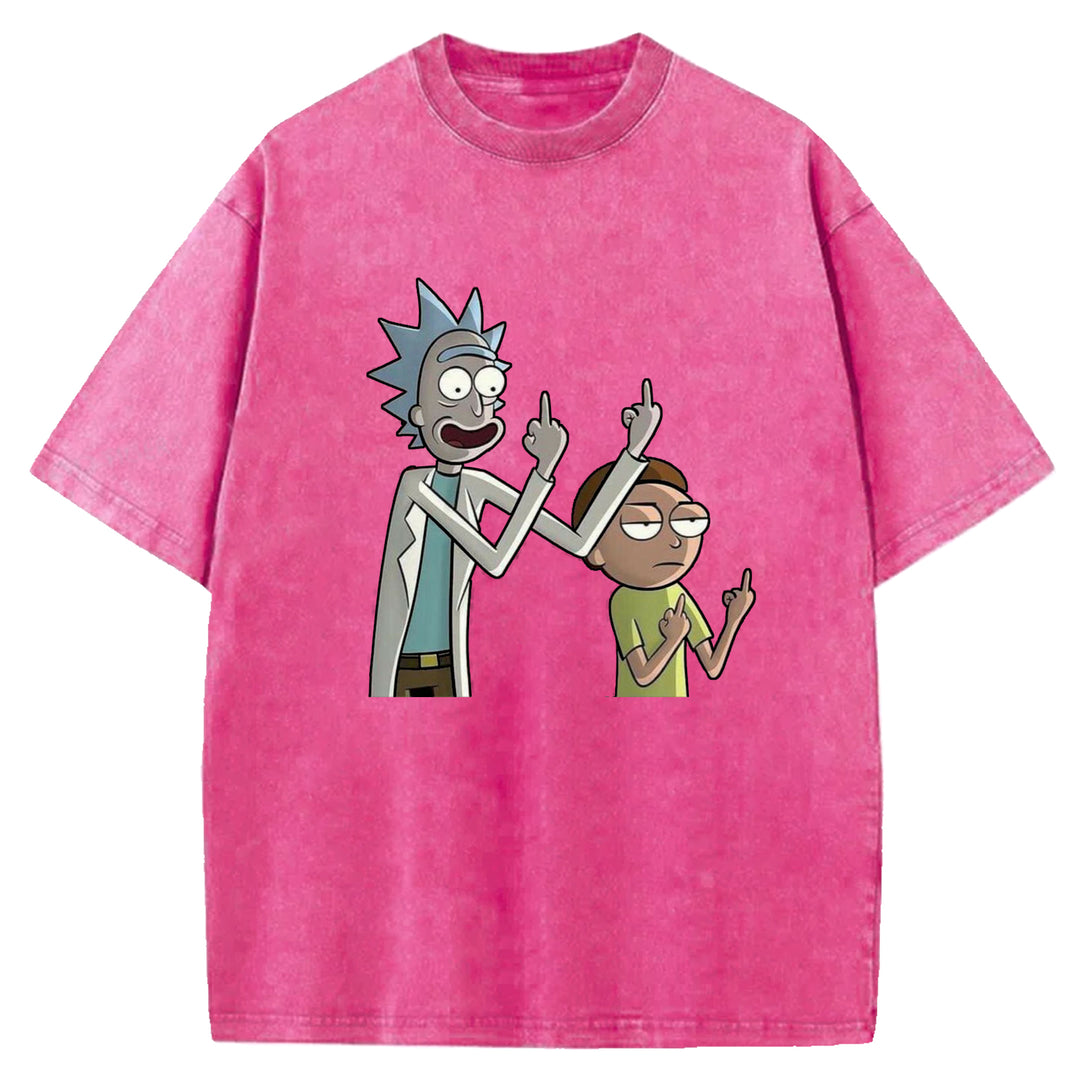 Funny Cartoon Washed Crew Neck T-shirt