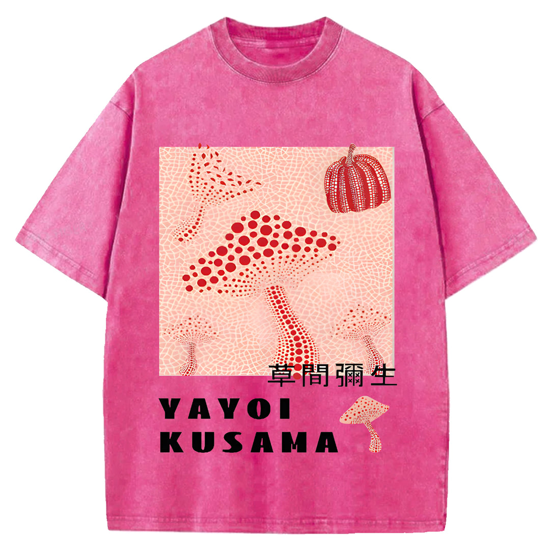 Yayoi Kusama Vintage Design Washed Crew Neck T-Shirt