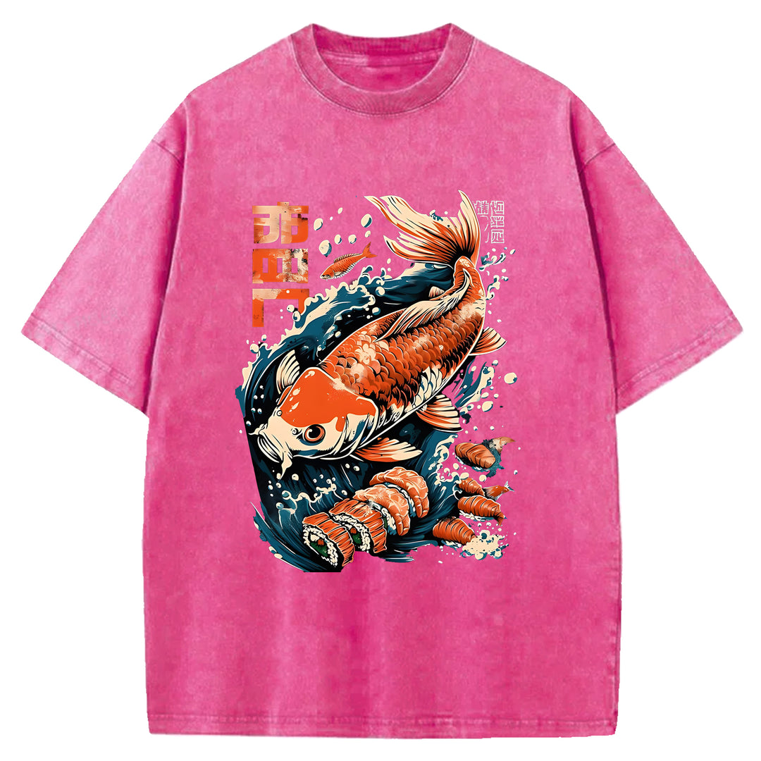 Carp And Sushi Washed Crew Neck T-Shirt