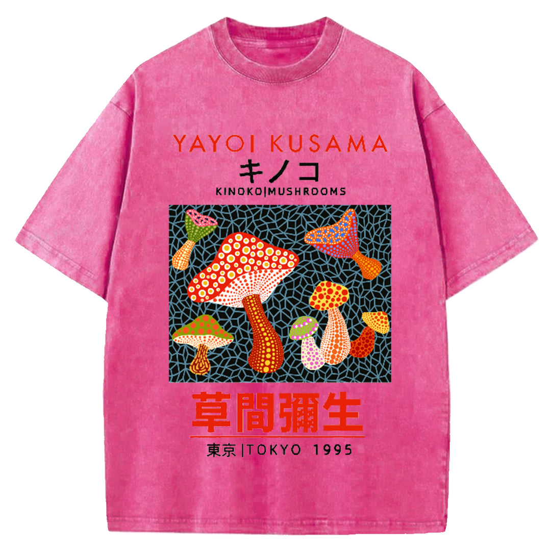 Yayoi Kusama Flower Vintage Japanese Design Washed Crew Neck T-Shirt