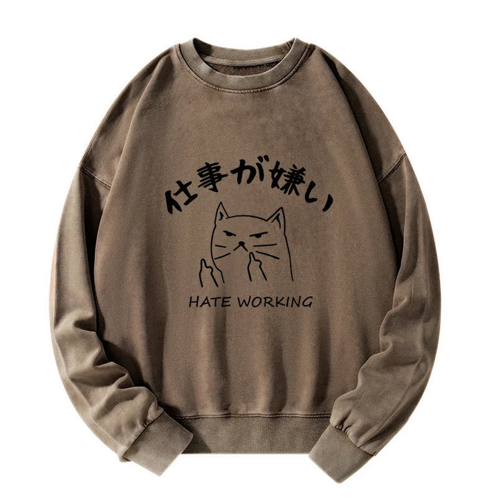 A Cat That Hates Work Washed Sweatshirt