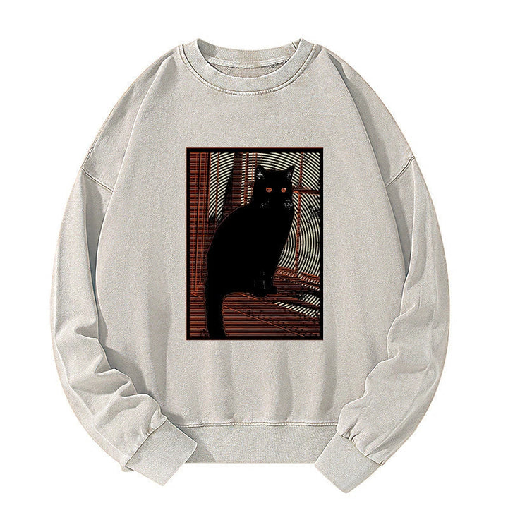 Mysterious Black Cat Washed Sweatshirt