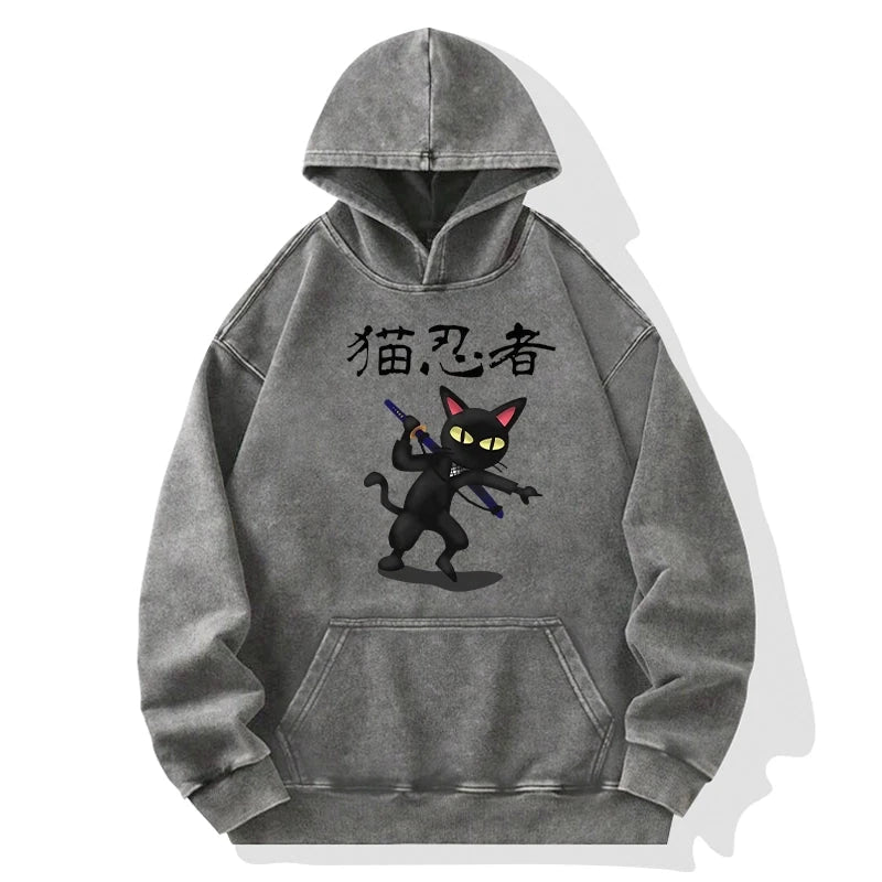 Ninja Cat Washed Hoodie