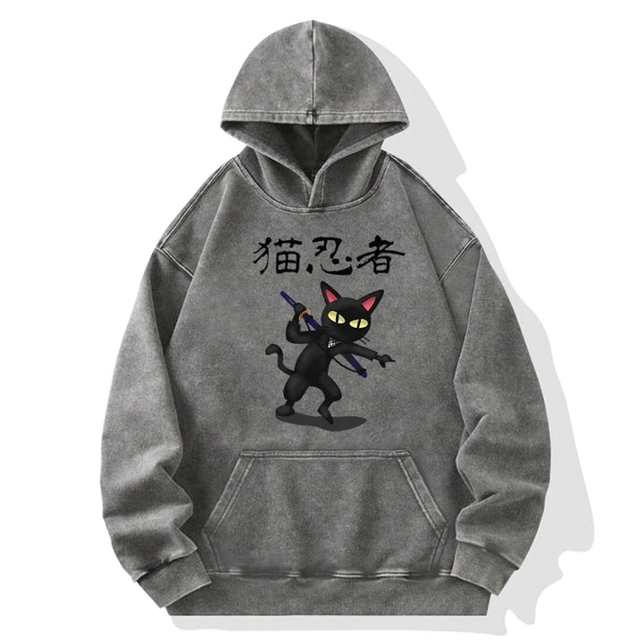 Ninja Cat Washed Hoodie