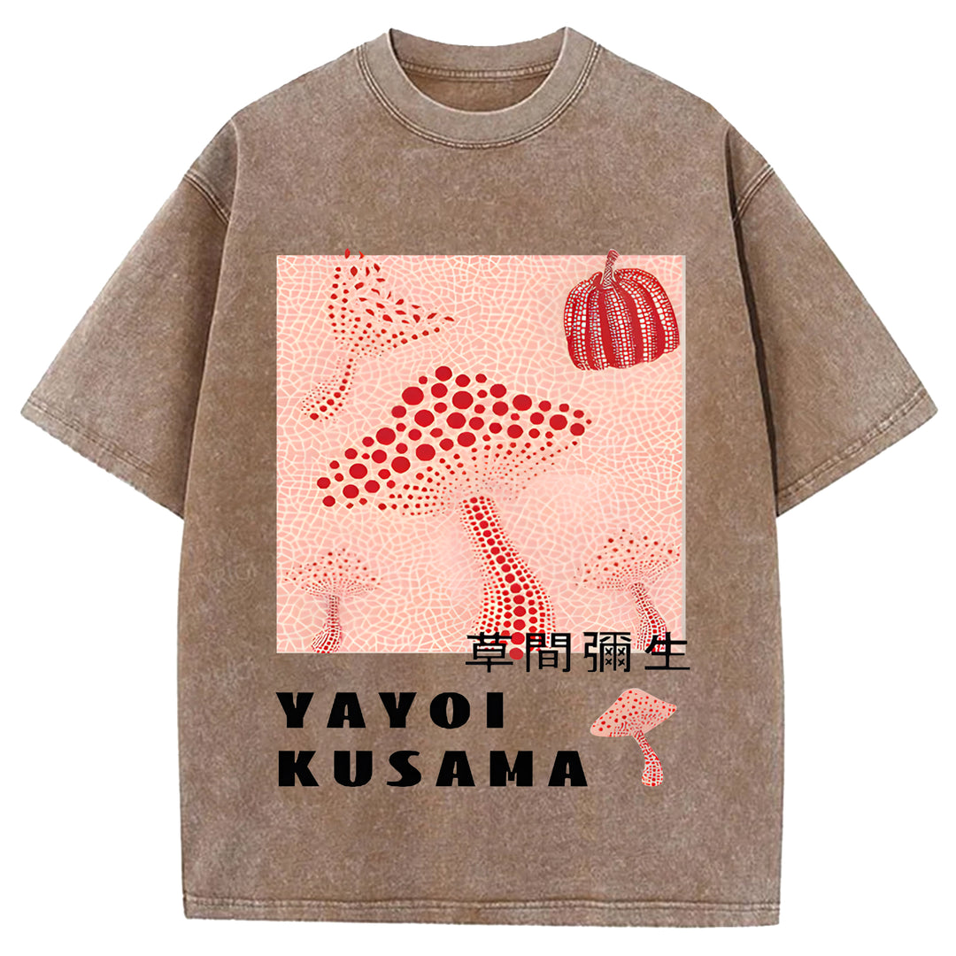 Yayoi Kusama Vintage Design Washed Crew Neck T-Shirt