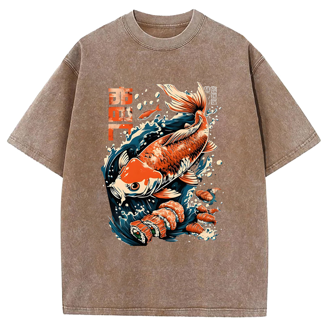 Carp And Sushi Washed Crew Neck T-Shirt