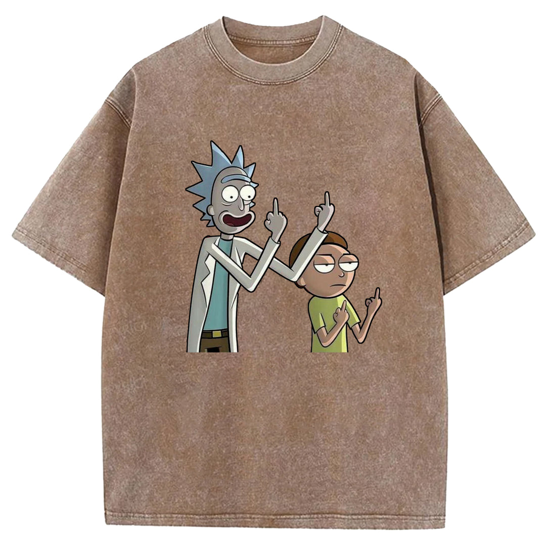 Funny Cartoon Washed Crew Neck T-shirt
