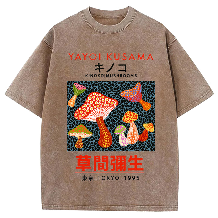 Yayoi Kusama Flower Vintage Japanese Design Washed Crew Neck T-Shirt