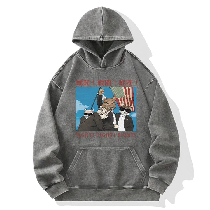 Fight Cat Japanese Washed Hoodie