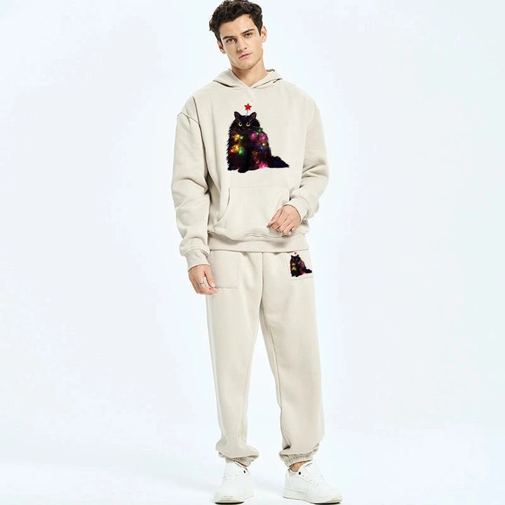 Christmas Lights Cat Fleece Lined Hoodie Set