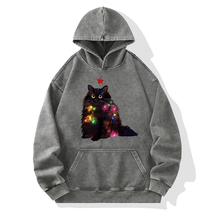Christmas Lights Cat Washed Hoodie