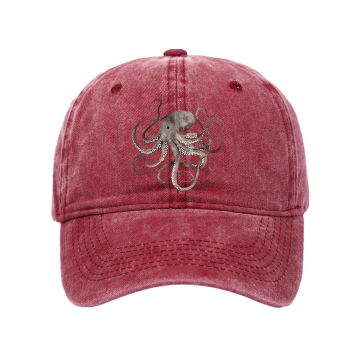 Octopus Japanese Calligraphy Washed Cap
