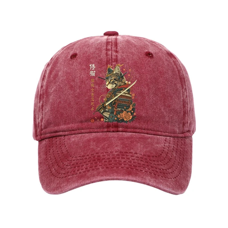 Cat Samurai Japanese Art Washed Cap